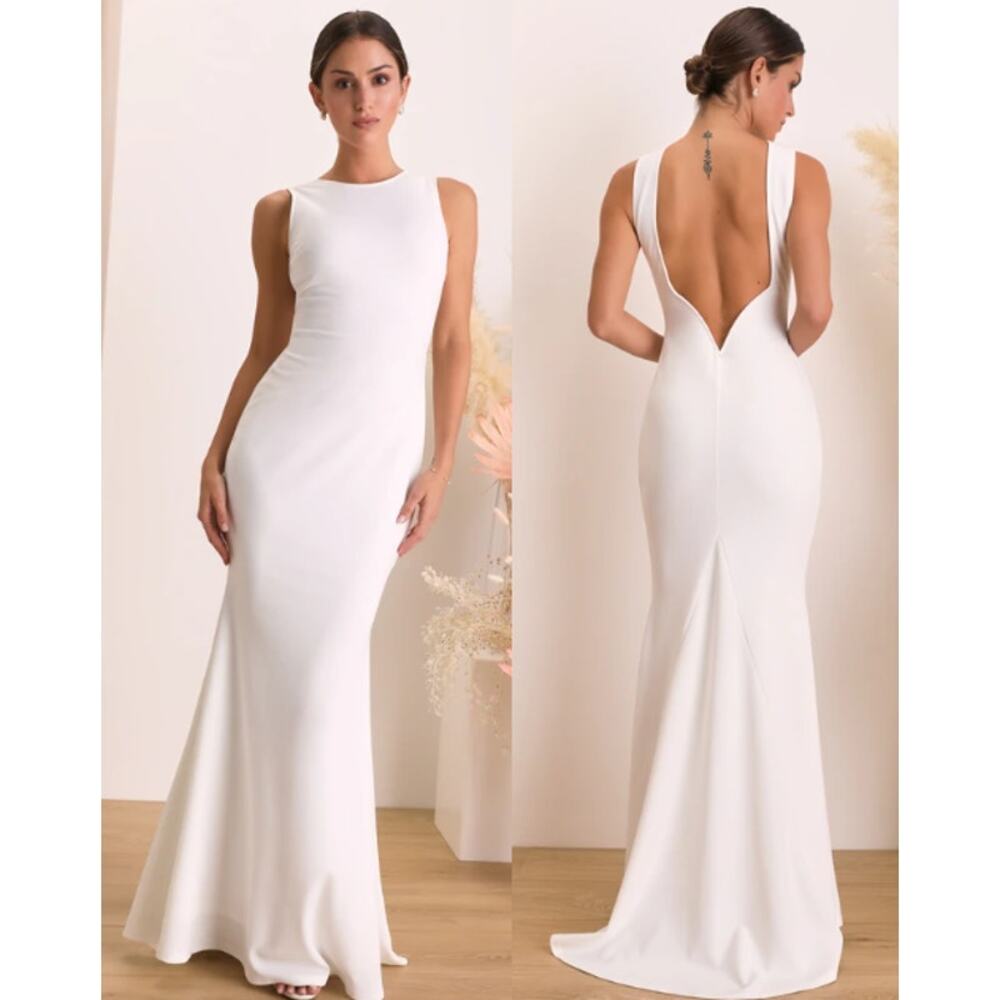 Lulus Va Va Voom Backless Sleeveless Mermaid Maxi Dress White Women's Size Large